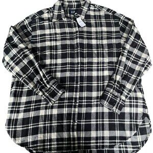 NWT GAP Flannel Big Shirt Black/White Plaid